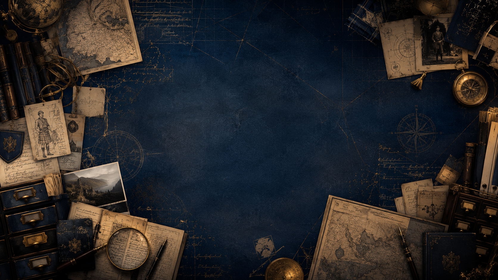 Curator's desk with fresh notes, an open journal and a waiting quill